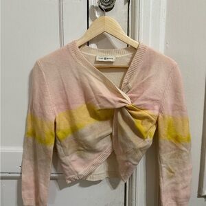 Tory Burch Pink & Yellow Twist-Front Crop Sweater Cashmere